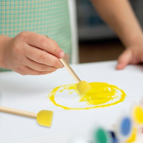 Pndeyo 10pcs Round Sponge Brushes for Painting, 2 Sizes Foam Paintbrushes with Wooden Handle, Sponge Paint Brush Staining Tool for DIY Arts and Crafts- Yellow