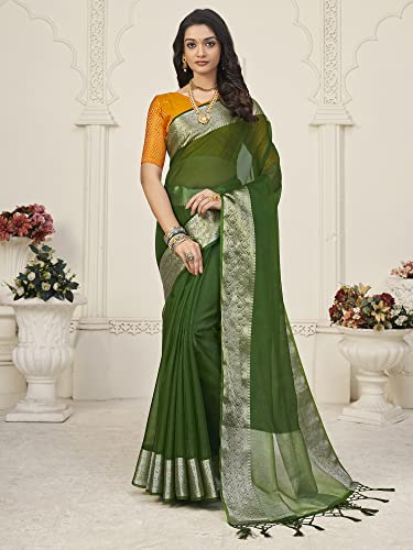 Image of AKHILAM Women's Organza Woven Zari Border Designer Saree With Unstitched Blouse Piece (ZOYA5410 PL Parent)