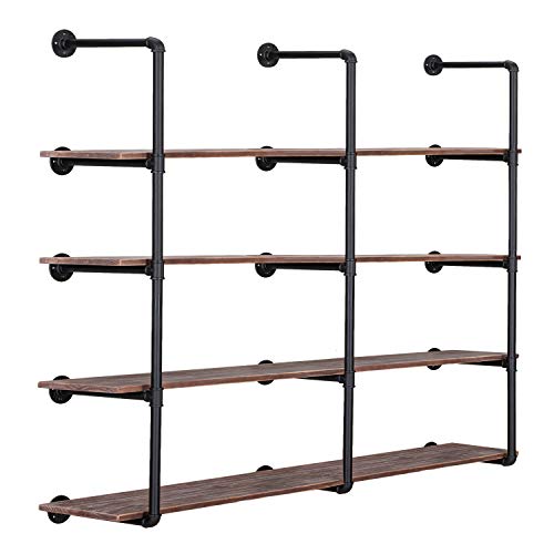 Pynsseu Industrial Wall Mounted Iron Pipe Shelf, Rustic DIY Open