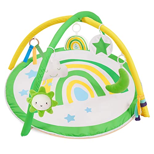 Image of Baby Gym and Infant Play Mat Rainbow Design for Newborn Stage-Based Developmental Activity Gym for Babies to Toddlers with 7 Toys Infant Mirror Tummy Time Mat Bright Green Little Dove