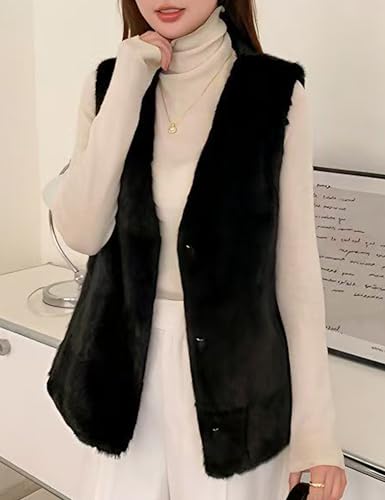 Women's Genuine Mink Fur Vest Black Warm Winter Real Fur Sleeveless Coat2