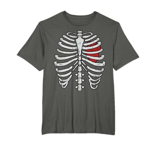 Skeleton Rib Cage Xray Halloween Heart showing black outline T-Shirt