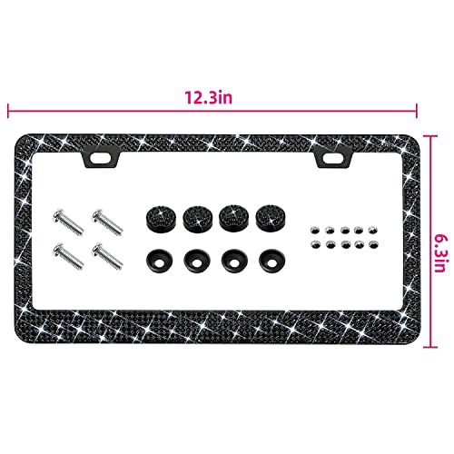 Bling Rhinestone License Plate Frame For Women 2Pc，Diamond Sparkly License Plate Frames| Stainless Steel Frames & Over 1200 Pcs Finest 14 Facets Black Glass Crystals Premium Diamond+Giftbox(Black) #TOP2