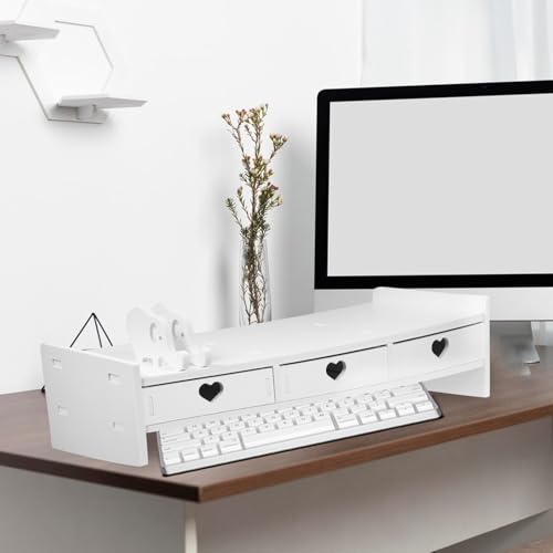 Soporte elevador de monitor con cajones de PVC y compuesto madera-plástico para escritorio de oficina 7