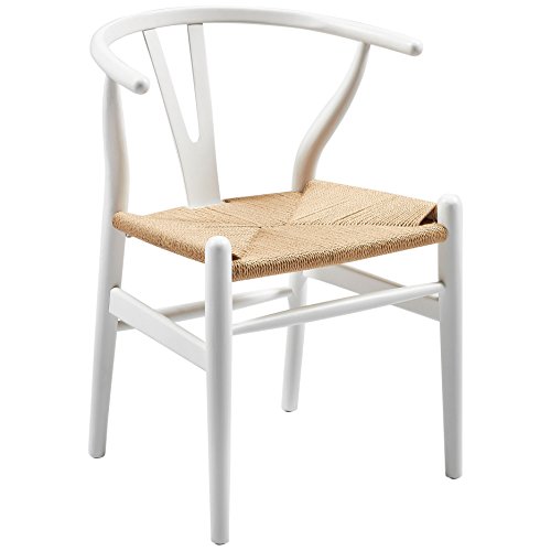 EME - Silla Comedor Bone Madera Estilo nórdico Y - Madera de Haya Color Blanco y Asiento de Cuerda Trenzada Cover