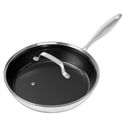 Innerwell Stainless Steel Frying Pan with Lid 8.6 inch Titanium Ceramic Nonstick Frying Pan,Skillet with Stay-Cool Handle Non Toxic Healthy Ceramics Egg Pans,PFAS PFOA PTFE Free,Suitable for All Stove