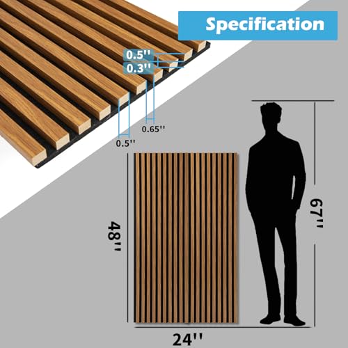 Image of Art3d 48 x 24 Inch 3D Fluted Soundproof Wood Slat Wall Panel, 2-Pack, Teak