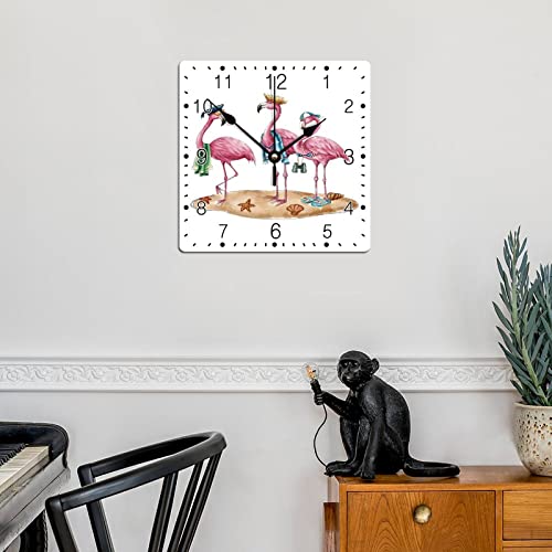 Godblessign Colorful Tropical Flamingo Pink Bird Wall Clock Hawaii Beach Square Clocks Hello Summer Decorative Clocks Battery Operated 10 Inch Tuscan Cabin Wall Home Decor Living Room Decor #TOP3