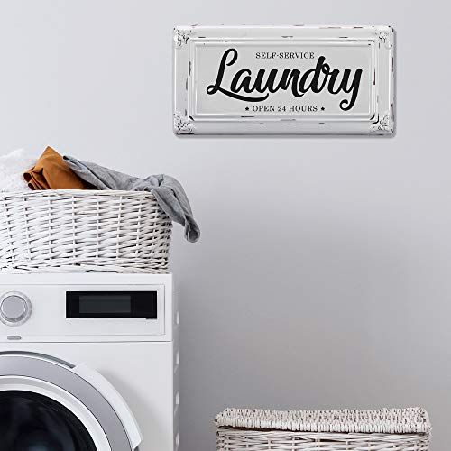 Barnyard Designs Self-Service Laundry Wall Sign Vintage Primitive Country Laundry Room Home Decor 14” X 7” #TOP1