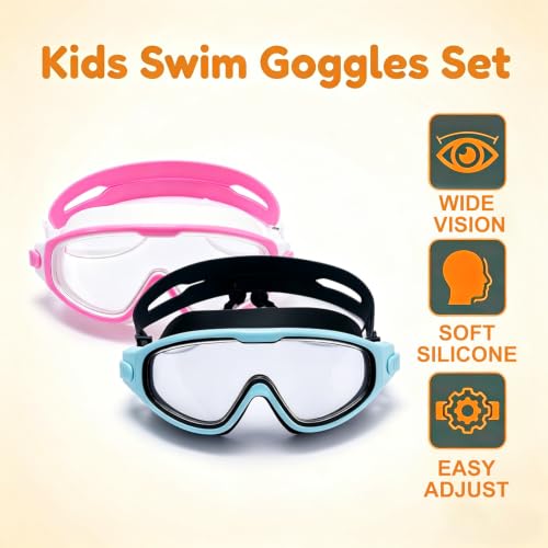Image of Swim Goggles for Kids 6-12, Wide View Anti-Fog UV Protection No Leaking,Boys Girls Youth Swimming Goggles