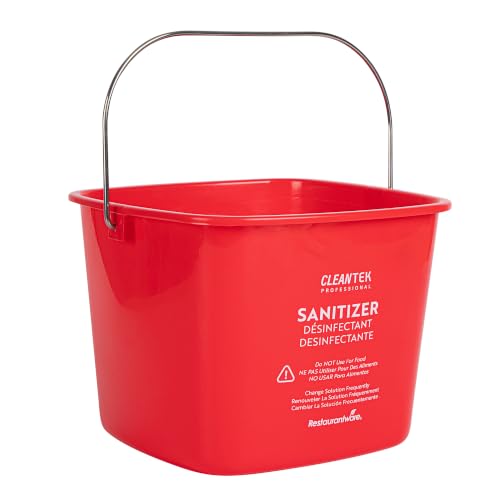 Image of Restaurantware Plastic Buckets with Stainless Steel Handle Pack of 10, 8 Quart Plastic Cleaning Pails, Red Square Design, Measurement Graduations, for Janitorial and Foodservice Use
