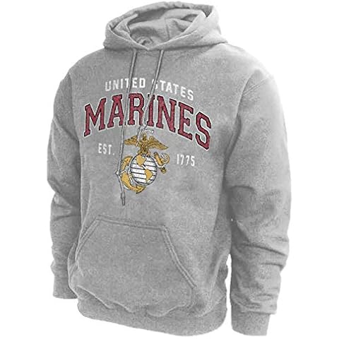 U.S. Marines Hoodie Sweatshirt Vintage Logo - Large Grey Cover