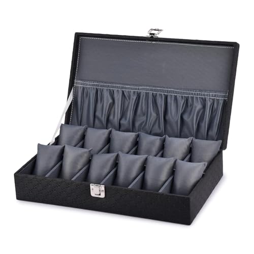 Image of Elegant Black & Gray 12-Slot Watch Box - Premium Storage for Watches