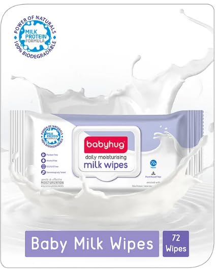Babyhug Milk Daily Moisturising Baby Wet Wipes 98% Water Pack of 6-72 Pieces Each