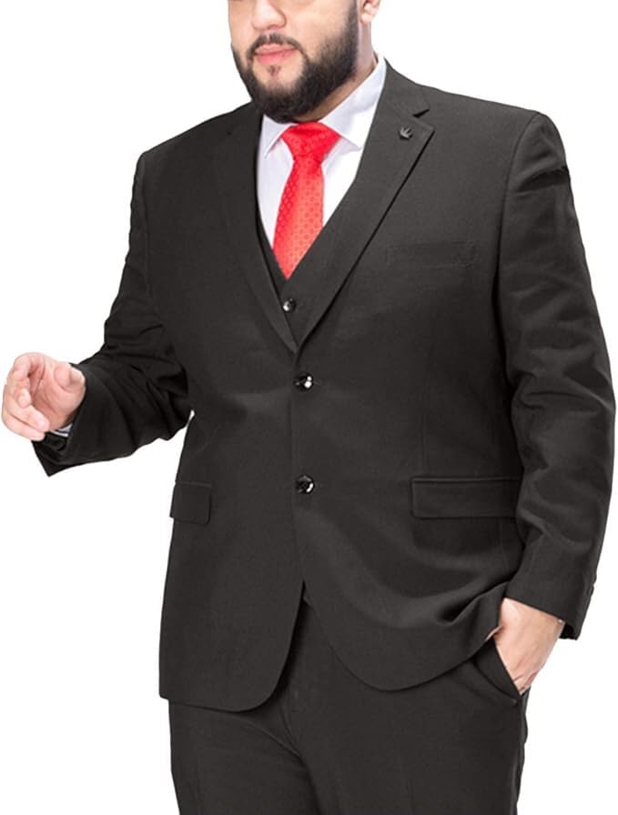 GATMSTZ Men's Formal Big Tall 3 Pieces Suit 2 Buttons Wedding Jacket Vest Pants Black 60 Tall2