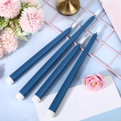 Image of Rossesay 24 Pcs Flameless LED Taper Candles Battery Operated Candle 8.5 inch, 9.65 inch, 10.8 inch, 12.8 inch Flameless Candlesticks Flickering for Christmas Church Wedding Indoor Decoration(Classic, Blue)