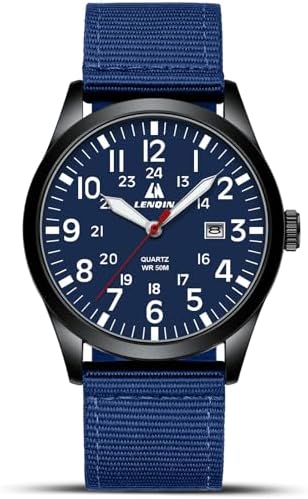 Herren Uhr Militär-Herrenarmbanduhr 3ATM Wasserdichte Analoge Quarz Uhr | Uhren für Männer mit 12/24-Stunden-Anzeige, Datum und Nylonband, Taktische Sportuhr