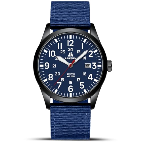LN LENQIN Uhren Herren Herren Uhr Militär Uhr 30M wasserdichte Armbanduhr Analog Quarz Uhren für Männer mit Datum Nylon Band Armee Taktische Sportuhr