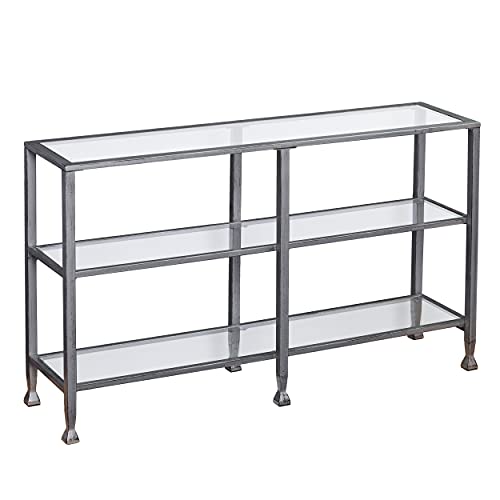 Southern Enterprises Jaymes 3 Tier Glass Console Media Table, Silver Frame Finish #TOP28