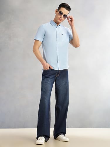 Image of Thomas Scott Men's | Solid | Half Sleeve | Slim Fit | Linen Blend | Spread Collar | Casual Shirt