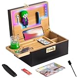 Zusor Large Bamboo Box Tray Set With Combination Lock, Decorative Box, Decorative Box With Removable Rolling Tray, Comes With Accessories, Colorful Light Strip, Great Gift For Men (Black)