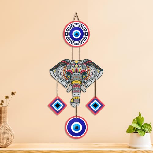 Image of Artvibes Mandala Elephant Evil Eye Wall Hanging for Home Entrance | Nazar Battu MDF Wall Decor | Vastu Inspired Decorative Art for Living Room | Office & Main Door | Housewarming Gift (WH 8551N)