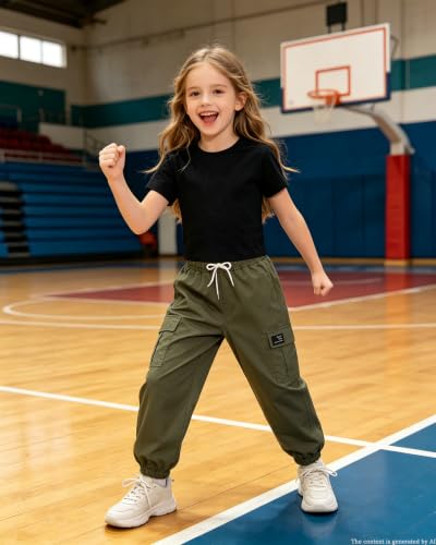 Image of Betusline Girls Fall Winter Clothing Sets, Long Sleeve Crop Top & Cargo Jogger Pants 2 Piece Outfit Sets,4T-14Y