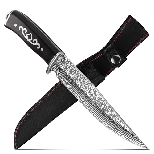 Fixed Blade Hunting Knife with Sheath, Full Tang Survival Camping Knife with Wood Handle & Clip Point for Men Bushcraft