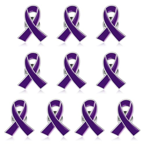 Image of 10 PCS Ribbon Pin Domestic Violence Awareness Brooch, Alzheimer's, Epilepsy, Lupus, Pancreatic Cancer Awareness Pins for Public Charity Fundraising Event