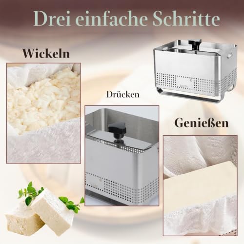 Foto von DAJAVE Tofupresse 304 Edelstahl, Tofupresse & Käsepresse & Tofu Maker （16x12x10.5CM), Edelstahl Tofu Presse Sicher und Einfach zu Bedienen Fleischpresse