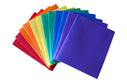 STEMSFX Heavy Duty Plastic 2 Pocket Folder, for Letter Size Papers, Includes Business Card Slot. Assorted - Pack of 12