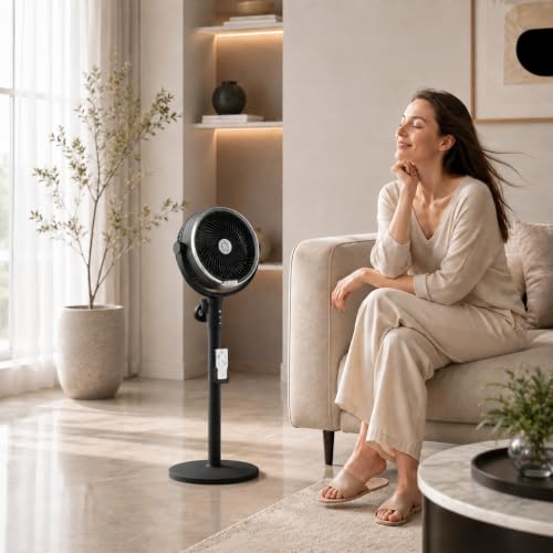 Image of One94Store Humidification Floor Fan, Portable USB & Battery Operated Rechargeable Mist Fan with Smart Remote Control, 4000mAh Battery, 4 Speed Modes, 150 Swing, Up to 2H Runtime Black