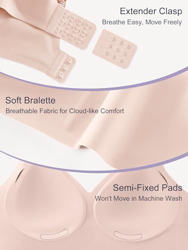 Image of Seamless Wireless Jelly Bras for Women - Lightly Padded Bra with Support, No Underwire Comfortable T-Shirt Bralette (XL, Nude)