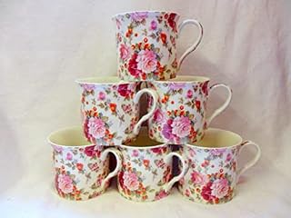 Heron Cross Pottery Set of 6 Sunflower China Palace Mugs.