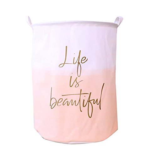 Go first Storage Bucket, Large Laundry Basket Waterproof Foldable Cotton Fabric Laundry Hamper Bucket Cylindric Burlap Canvas Storage Basket with Handles (Color : B)