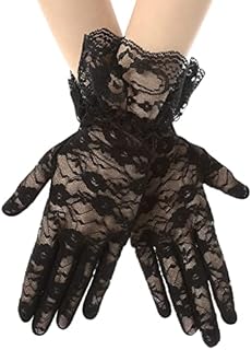 ASTER Women Lace Short Gloves Black Floral Gloves Sun Protection Gloves for Ladies Wedding Dinner Party 1980's Party Halloween Costume Favors