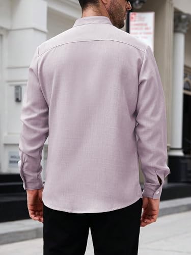 Image of TAGDO Men's Mandarin Collar with Button-Down Shirts | Full Sleeve Linen Casual Shirt for Man | Stylish Summer - Regular Fit Office, Party (2047)