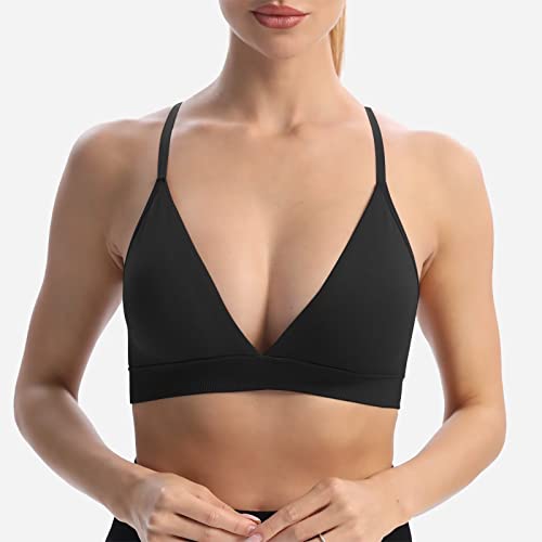 INIBUD Sports Bras for Women Racerback Seamless Bra Top Padded Wireless Triangle V Neck Adjustable Removable Bralette2