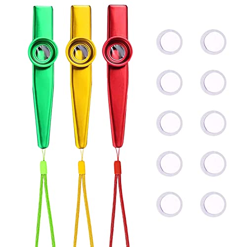 Cazu Kazoo de Metal y Aluminio con 10 Membranas - Instrumento Musical Profesional para Niños y Adultos - Acompaña Guitarra, Violín (Dorado, Rojo, Verde)