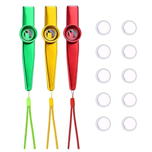 Cazu Kazoo de Metal y Aluminio con 10 Membranas - Instrumento Musical Profesional para Niños y Adultos - Acompaña Guitarra, Violín (Dorado, Rojo, Verde)