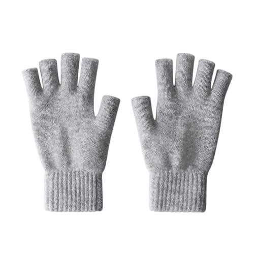 iMongol Pure Wool Women Men Unisex Half Fingers Fingerless Gloves Mittens, Outdoor Tactical Glove for Hunting & Hiking, Made in Inner Mongolian (Light Grey)