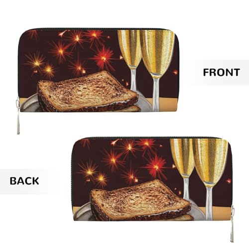 Toast To Your Birthday Leather Wallet For Women Girl, Zip Around Credit Card Holder Long Pu Wallet Clutch Purse Waterproof Travel Handbag2