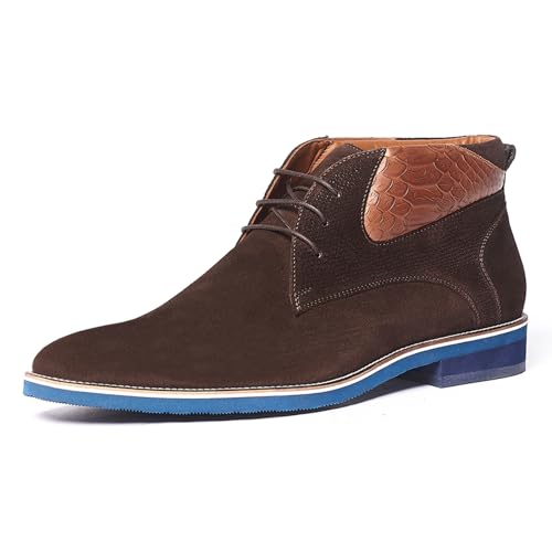 Carlos Santana Morello Lace-Up Traditional Chukka Boots for Men | Lightweight EVA Outsole & Cushion Comfort Leather Footbed | with Crocodile Print on Calfskin Leather