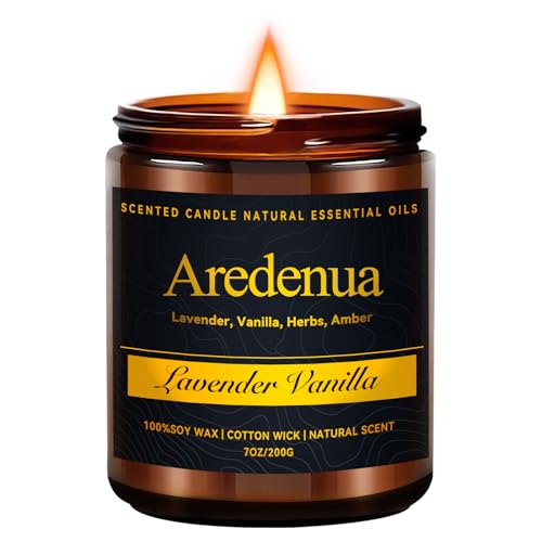 Lavender Vanilla Soy Candle for Relaxation & Sleep, Calming Scented