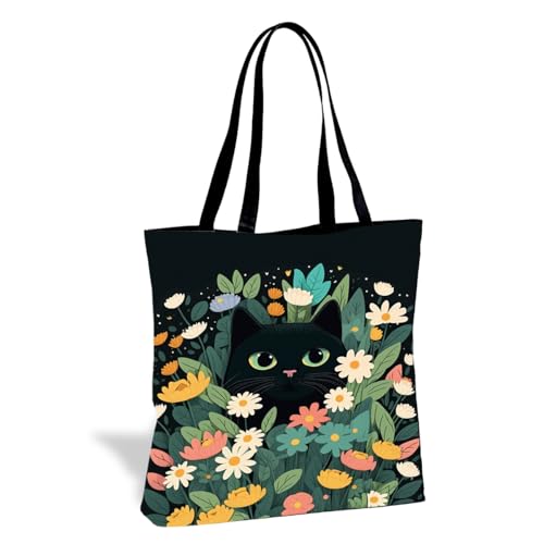 Bolso tote de lona con estampado de gato, bolso reutilizable para compras y desplazamientos miniatura 1