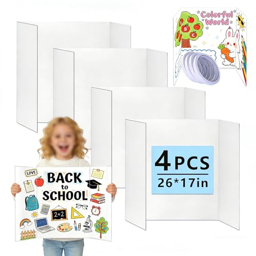 KISOY Trifold Poster Board Display Board for School Projects and Presentations (4 26 x 17 Inches)