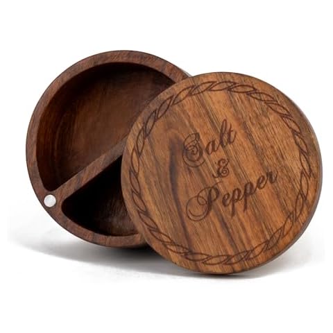 QIQAA Acacia Wood Salt And Pepper Cellars With Lids Salt And Pepper Boxes Wooden Salt And Pepper Box With Lid Salt Pot Pinch Bowl Salt Box Linseed Oil Sealed 5x5x3 Cover