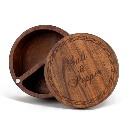 QIQAA Acacia Wood Salt And Pepper Cellars With Lids Salt And Pepper Boxes Wooden Salt And Pepper Box With Lid Salt Pot Pinch Bowl Salt Box Linseed Oil Sealed 5x5x3 by QIQAA - Used condition - US$18.28