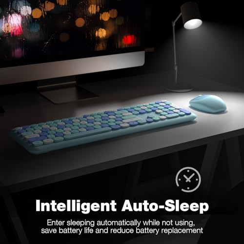 KNOWSQT Wireless Keyboard and Mouse Combo, Pale Blue Full-Sized 2.4G Silent Keycap Colorful Keyboards, USB Dongle Plug Play, Laptop, Windows, PC, Mac, Desktop by KNOWSQT - Image 4
