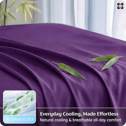 Image of Bedsure King Size Sheets Set, Cooling Sheets for Hot Sleepers, Rayon Derived from Bamboo, PureWoven, Breathable & Soft, Deep Pocket Up to 16 Inches, Hotel Luxury Silky Bedding, Plum